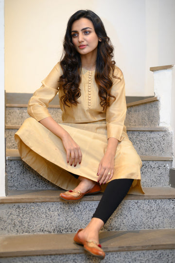 Plain Beige Chanderi Kurta - NamegStore